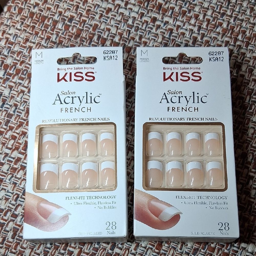 Two Packs Kiss Salon Acrylic French Nails - Classic White and Nude